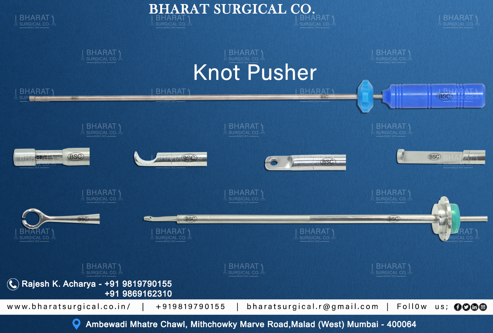 Laparoscopic Clark Knot Pusher Manufacturers, Suppliers, Importers, Dealers in Mumbai India