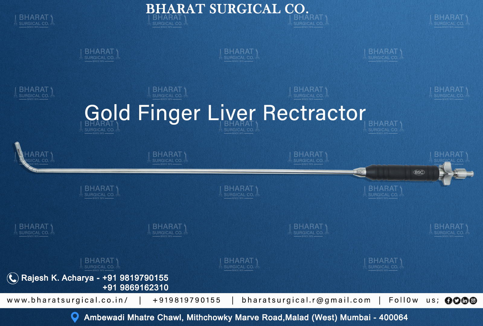 Laproscopic Liver Retractor 90 Degree Gold Finger Manufacturers, Suppliers, Importers, Dealers in Mumbai India