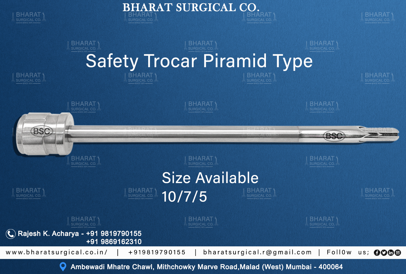 Safety trocar Pyramid Type Manufacturers , Suppliers and Exporters 