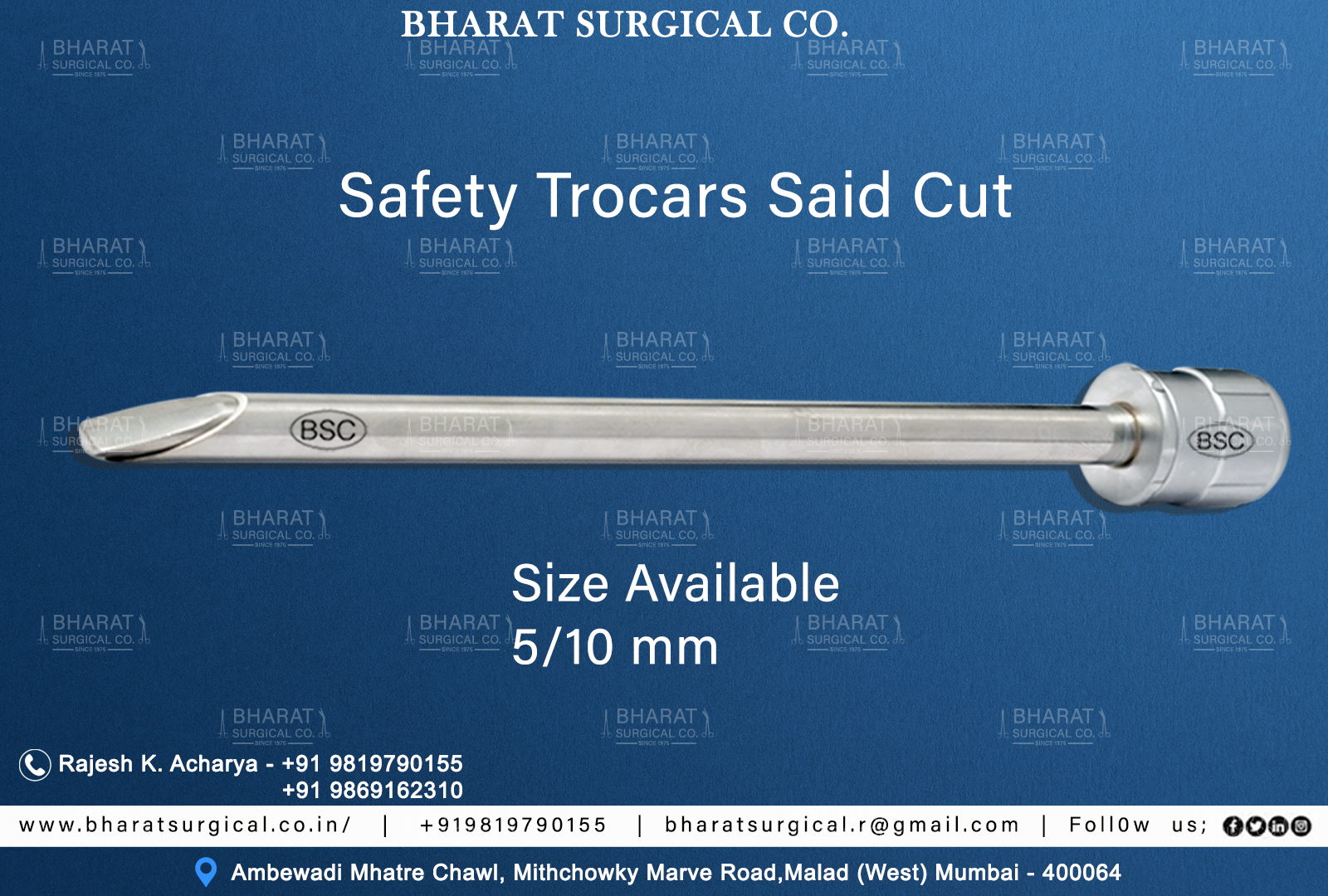Side Cut Safety Trocar Manufacturers , Suppliers and Exporters 