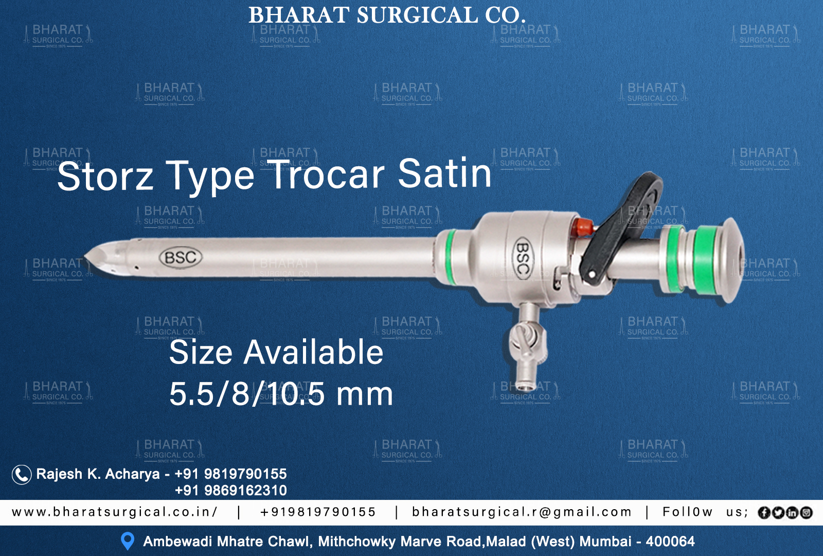 Storz Type Trocar Satin, storz type Trocar, Satin Trocar