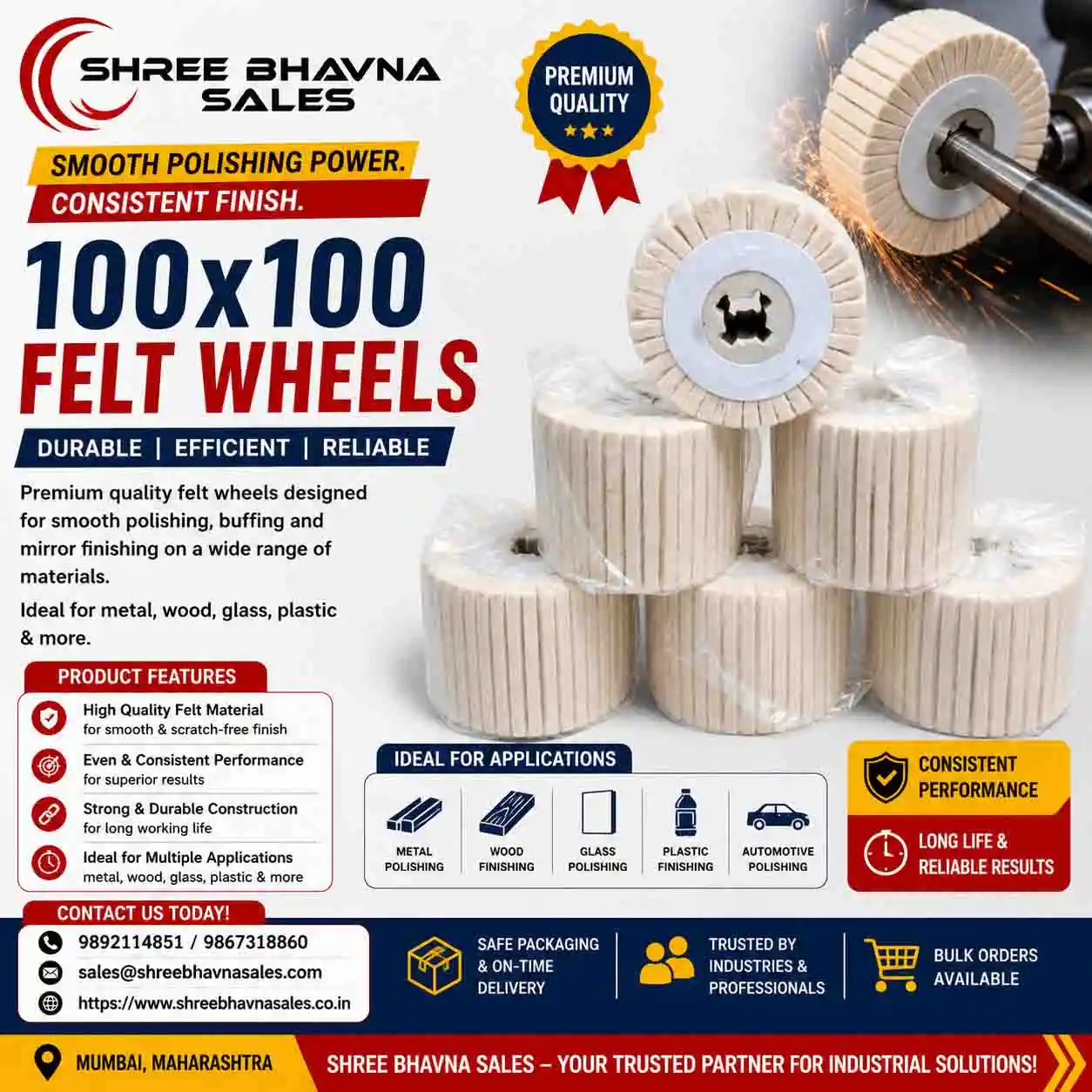 Radiant 100x100 Felt Wheels Manufacturers, Suppliers in Mumbai India