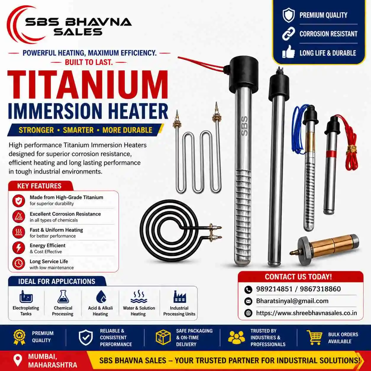 Titanium Immersion Heater Manufacturers, Suppliers in Mumbai India